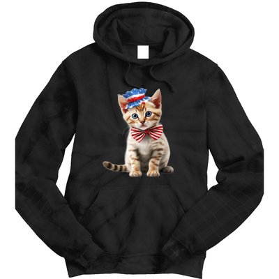 American Cat 4th Of July Cat Patriotic Cats Bengal Kitten Tie Dye Hoodie