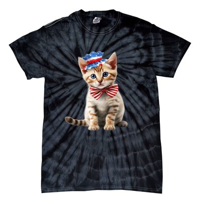 American Cat 4th Of July Cat Patriotic Cats Bengal Kitten Tie-Dye T-Shirt