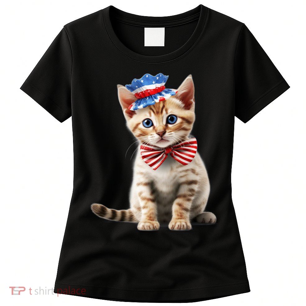 American Cat 4th Of July Cat Patriotic Cats Bengal Kitten Womens T-Shirt