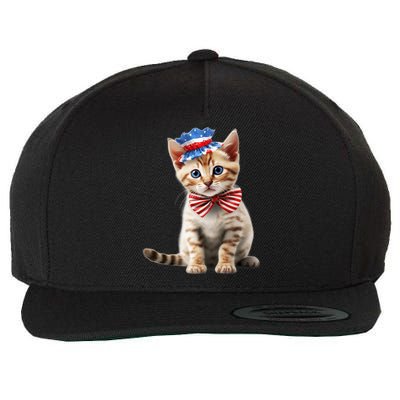American Cat 4th Of July Cat Patriotic Cats Bengal Kitten Wool Snapback Cap