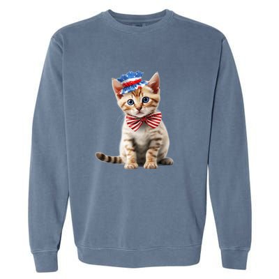 American Cat 4th Of July Cat Patriotic Cats Bengal Kitten Garment-Dyed Sweatshirt