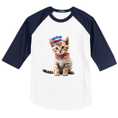 American Cat 4th Of July Cat Patriotic Cats Bengal Kitten Baseball Sleeve Shirt