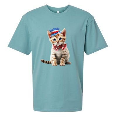 American Cat 4th Of July Cat Patriotic Cats Bengal Kitten Sueded Cloud Jersey T-Shirt