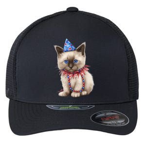 American Cat 4th Of July Cat Patriotic Cats Birman Kitten Flexfit Unipanel Trucker Cap