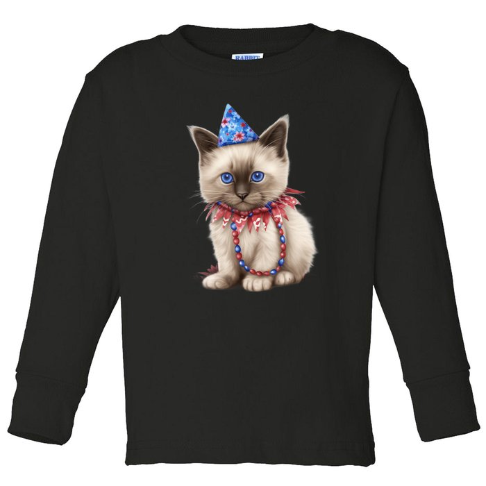 American Cat 4th Of July Cat Patriotic Cats Birman Kitten Toddler Long Sleeve Shirt