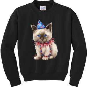 American Cat 4th Of July Cat Patriotic Cats Birman Kitten Kids Sweatshirt