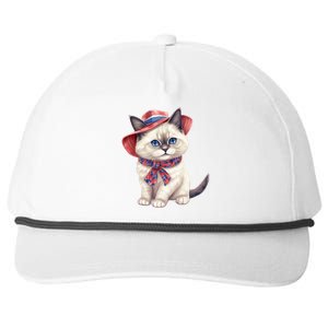 American Cat 4th Of July Cat Patriotic Cats Birman Kitten Snapback Five-Panel Rope Hat