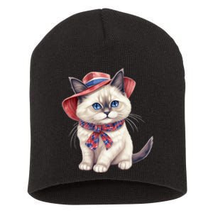 American Cat 4th Of July Cat Patriotic Cats Birman Kitten Short Acrylic Beanie