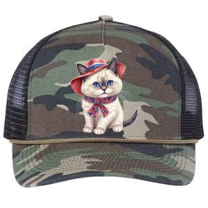 American Cat 4th Of July Cat Patriotic Cats Birman Kitten Retro Rope Trucker Hat Cap