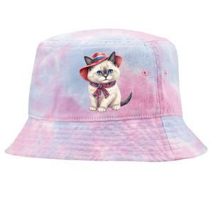 American Cat 4th Of July Cat Patriotic Cats Birman Kitten Tie-Dyed Bucket Hat