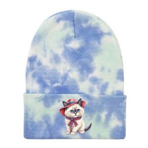 American Cat 4th Of July Cat Patriotic Cats Birman Kitten Tie Dye 12in Knit Beanie