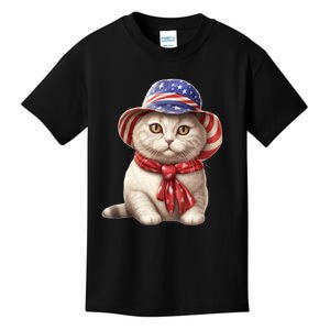 American Cat 4th Of July Cat Patriotic Cats British Shorthair Kitten Kids T-Shirt