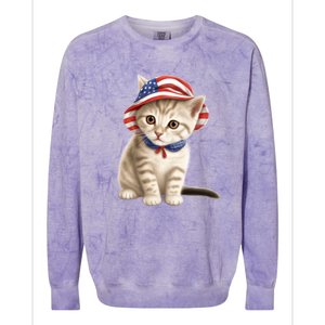 American Cat 4th Of July Cat Patriotic Cats Siberian Kitten Colorblast Crewneck Sweatshirt