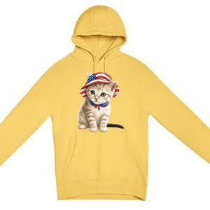 American Cat 4th Of July Cat Patriotic Cats Siberian Kitten Premium Pullover Hoodie