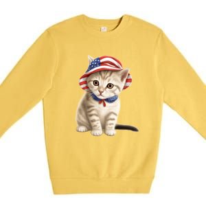 American Cat 4th Of July Cat Patriotic Cats Siberian Kitten Premium Crewneck Sweatshirt