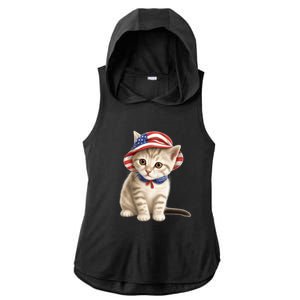 American Cat 4th Of July Cat Patriotic Cats Siberian Kitten Ladies PosiCharge Tri-Blend Wicking Draft Hoodie Tank