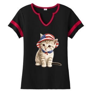 American Cat 4th Of July Cat Patriotic Cats Siberian Kitten Ladies Halftime Notch Neck Tee