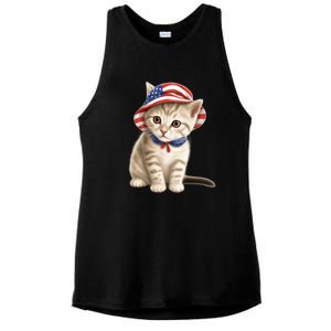 American Cat 4th Of July Cat Patriotic Cats Siberian Kitten Ladies PosiCharge Tri-Blend Wicking Tank