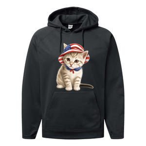 American Cat 4th Of July Cat Patriotic Cats Siberian Kitten Performance Fleece Hoodie