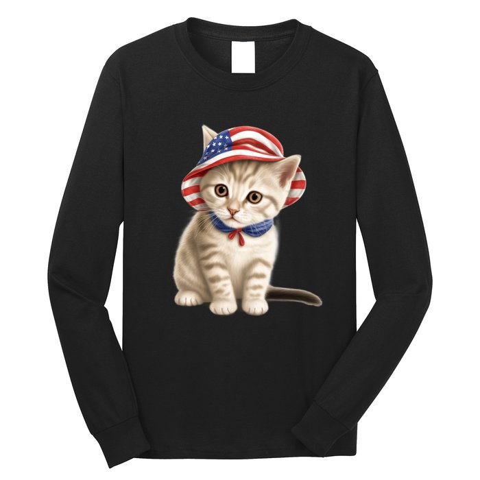 American Cat 4th Of July Cat Patriotic Cats Siberian Kitten Long Sleeve Shirt