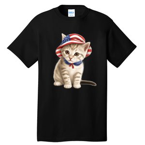 American Cat 4th Of July Cat Patriotic Cats Siberian Kitten Tall T-Shirt