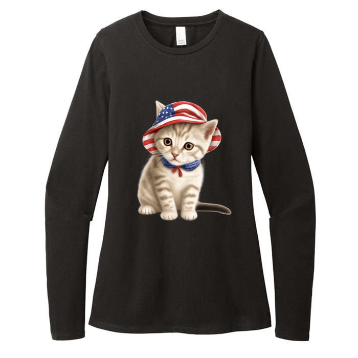 American Cat 4th Of July Cat Patriotic Cats Siberian Kitten Womens CVC Long Sleeve Shirt