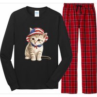 American Cat 4th Of July Cat Patriotic Cats Siberian Kitten Long Sleeve Pajama Set