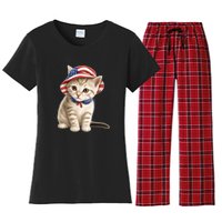 American Cat 4th Of July Cat Patriotic Cats Siberian Kitten Women's Flannel Pajama Set