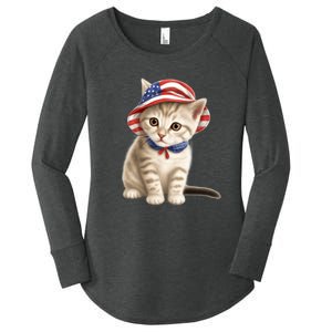 American Cat 4th Of July Cat Patriotic Cats Siberian Kitten Women's Perfect Tri Tunic Long Sleeve Shirt