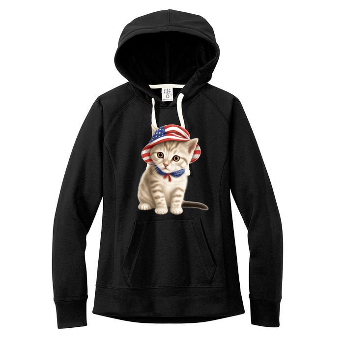 American Cat 4th Of July Cat Patriotic Cats Siberian Kitten Women's Fleece Hoodie