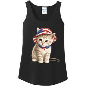 American Cat 4th Of July Cat Patriotic Cats Siberian Kitten Ladies Essential Tank