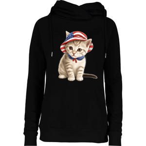 American Cat 4th Of July Cat Patriotic Cats Siberian Kitten Womens Funnel Neck Pullover Hood