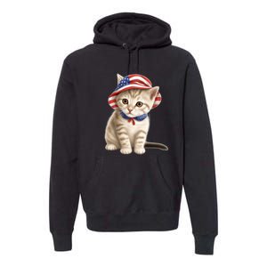 American Cat 4th Of July Cat Patriotic Cats Siberian Kitten Premium Hoodie