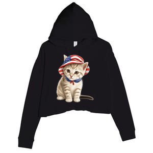 American Cat 4th Of July Cat Patriotic Cats Siberian Kitten Crop Fleece Hoodie