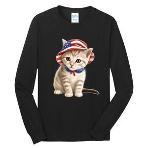 American Cat 4th Of July Cat Patriotic Cats Siberian Kitten Tall Long Sleeve T-Shirt