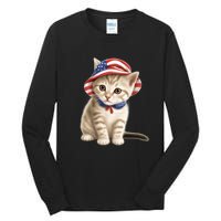 American Cat 4th Of July Cat Patriotic Cats Siberian Kitten Tall Long Sleeve T-Shirt