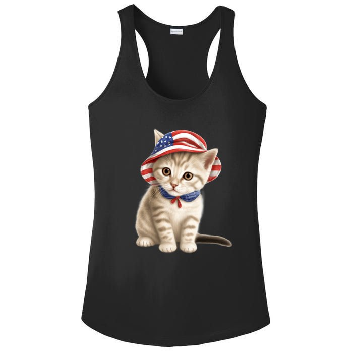 American Cat 4th Of July Cat Patriotic Cats Siberian Kitten Ladies PosiCharge Competitor Racerback Tank