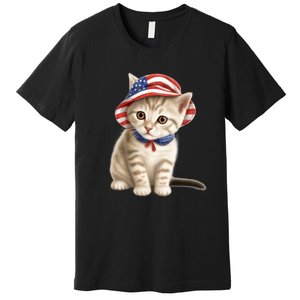 American Cat 4th Of July Cat Patriotic Cats Siberian Kitten Premium T-Shirt