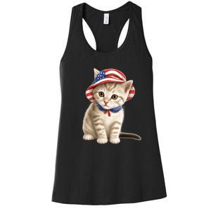 American Cat 4th Of July Cat Patriotic Cats Siberian Kitten Women's Racerback Tank