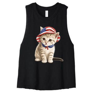 American Cat 4th Of July Cat Patriotic Cats Siberian Kitten Women's Racerback Cropped Tank