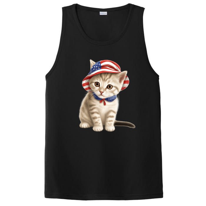 American Cat 4th Of July Cat Patriotic Cats Siberian Kitten PosiCharge Competitor Tank