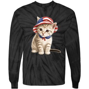 American Cat 4th Of July Cat Patriotic Cats Siberian Kitten Tie-Dye Long Sleeve Shirt