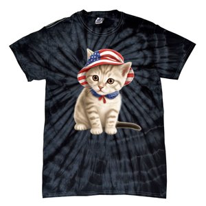 American Cat 4th Of July Cat Patriotic Cats Siberian Kitten Tie-Dye T-Shirt