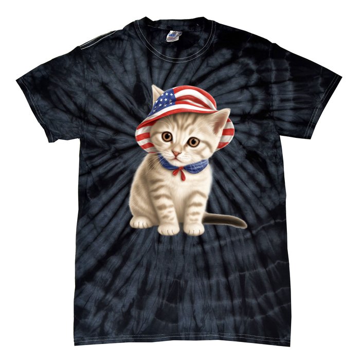 American Cat 4th Of July Cat Patriotic Cats Siberian Kitten Tie-Dye T-Shirt