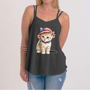 American Cat 4th Of July Cat Patriotic Cats Siberian Kitten Women's Strappy Tank