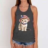 American Cat 4th Of July Cat Patriotic Cats Siberian Kitten Women's Knotted Racerback Tank