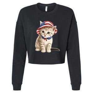 American Cat 4th Of July Cat Patriotic Cats Siberian Kitten Cropped Pullover Crew