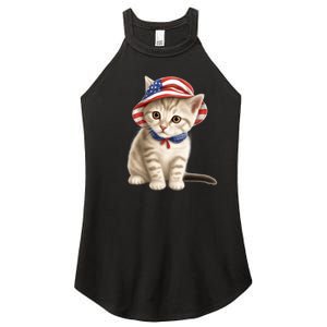 American Cat 4th Of July Cat Patriotic Cats Siberian Kitten Women's Perfect Tri Rocker Tank