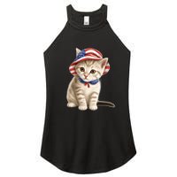 American Cat 4th Of July Cat Patriotic Cats Siberian Kitten Women's Perfect Tri Rocker Tank