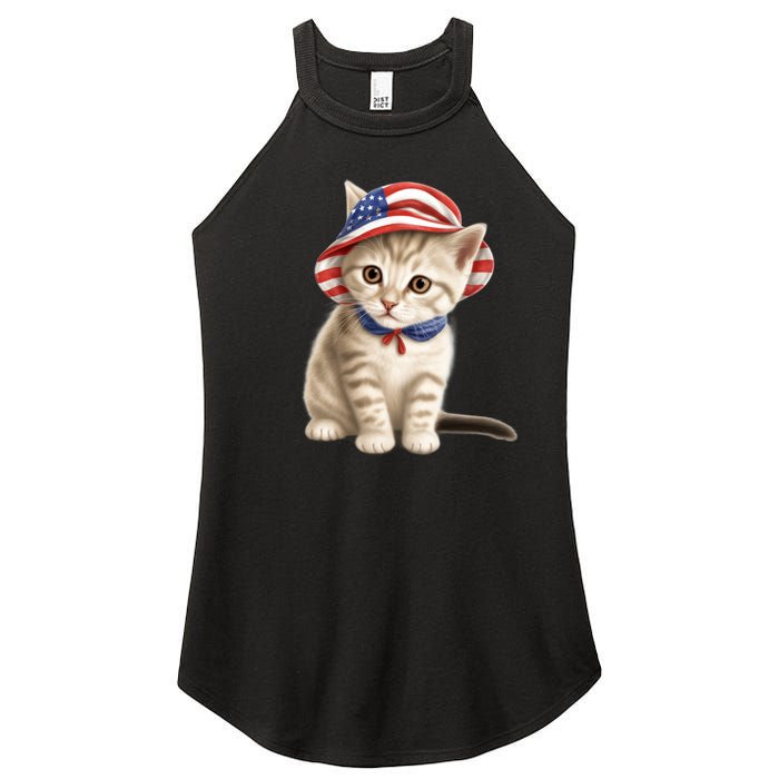 American Cat 4th Of July Cat Patriotic Cats Siberian Kitten Women's Perfect Tri Rocker Tank